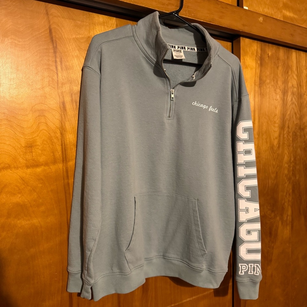 PINK Victoria’s Secret Campus Quarter-Zip Pullover Sweatshirt Chicago Feels Blue